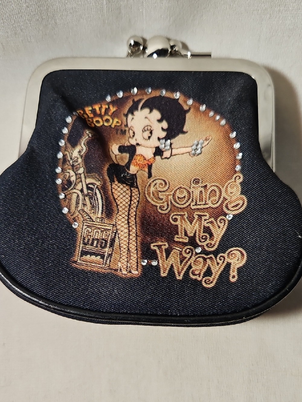 Betty Boop Black Gold Coin Purse with Rhinestone Accents Going My Way? Purse